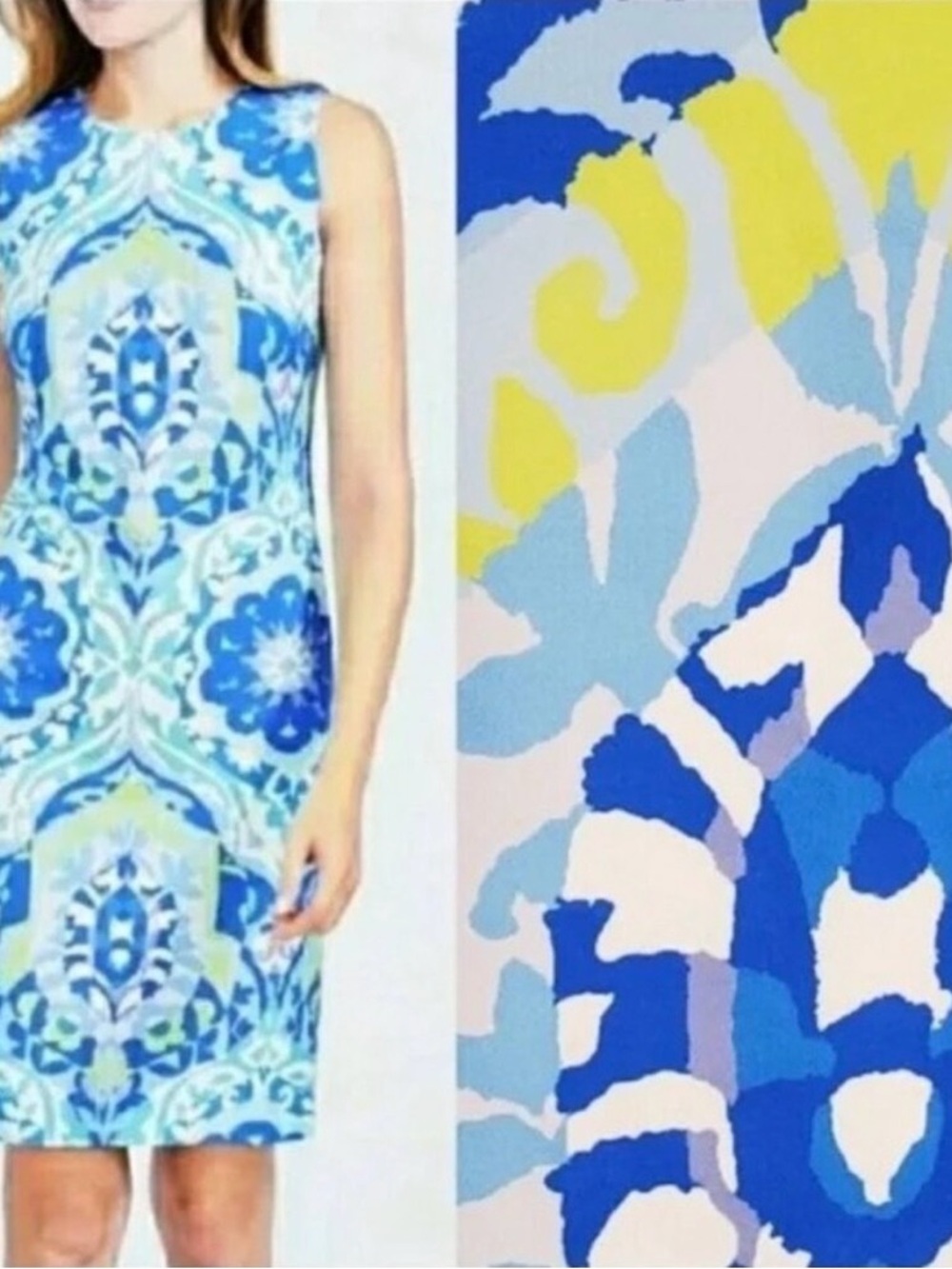 J. McLaughlin Blue and turquoise Printed Midi Sheath Dress